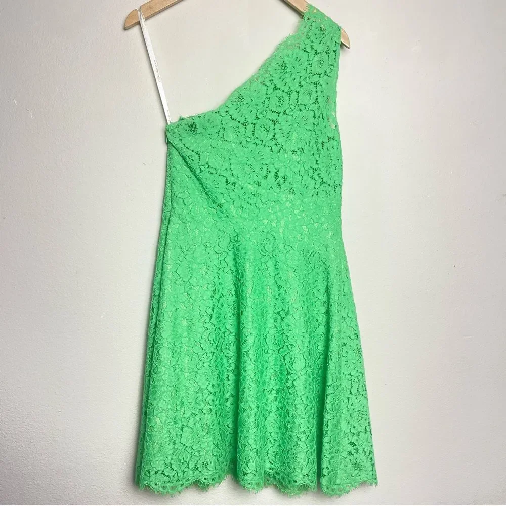 Shoshanna Lace Dress ‘Maia’ Sz: 4 | One Shoulder | Green Summer Cocktail Party - Picture 8 of 16